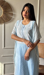 Load image into Gallery viewer, Women's Lucknowi Handcrafted Mul chanderi Chikankari Kaftan - HONC07860458