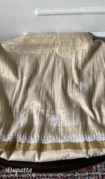 Load image into Gallery viewer, Women's Lakhnavi Handcrafted Tissue Chanderi Unstitched Chikankari Kurta And Dupatta Set - HONC0347896