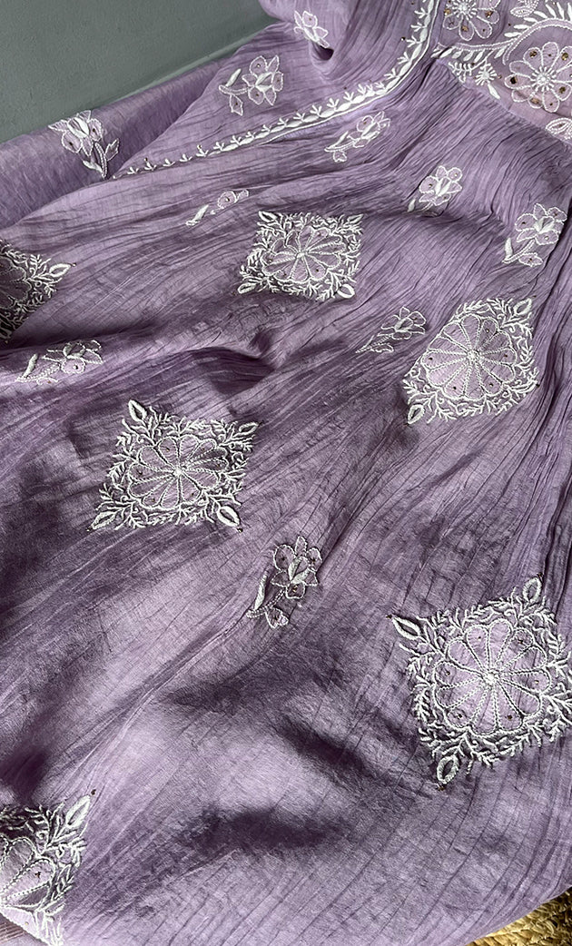Women's Lakhnavi Handcrafted Mul Chanderi Semi - Stitched Angrakha And Dupatta Set - HONC0284712