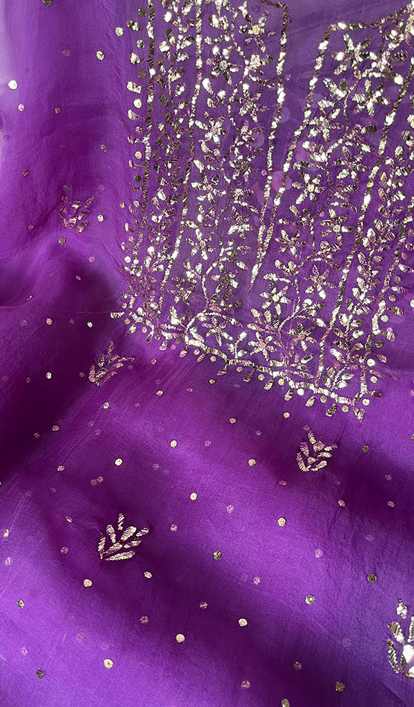 Marifa Women's Lakhnavi Handcrafted Pure Organza Chikankari Unstitched Kurta And Dupatta Set- HONC0296141