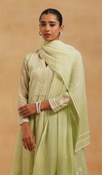 Load image into Gallery viewer, Women's Lakhnavi Handcrafted Mul Chanderi Chikankari Stitched Kurta, Dupatta And Pant Set - HONC0520644