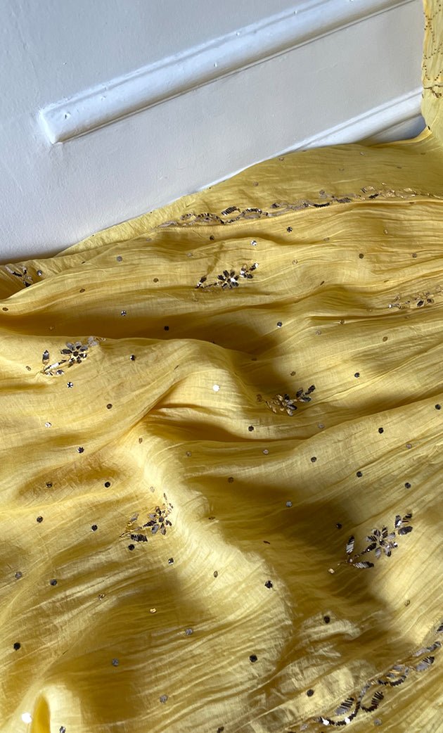 Women's Lakhnavi Handcrafted Mul Chanderi Semi-Stitched Kurta And Dupatta Set - HONC0323769