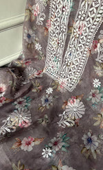 将图像加载到图库查看器中， Disha Women's Lakhnavi Handcrafted Organza Chikankari Unstitched Kurti Fabric - HONC0332145