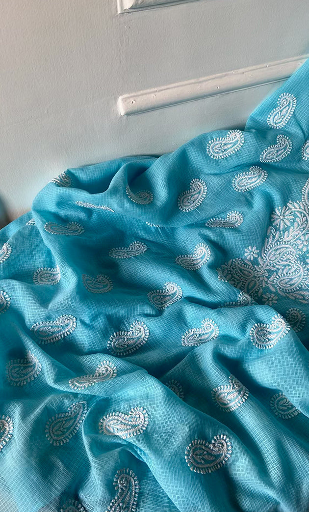 Women's Lucknowi Handcrafted Kota Cotton Chikankari Unstitched Kurta And Dupatta Set - HONC0306633