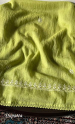 Load image into Gallery viewer, Naaz Women's Lucknowi Handcrafted Kota Chanderi Chikankari Semi Stitched Kurta And Dupatta Set - HONC0322002