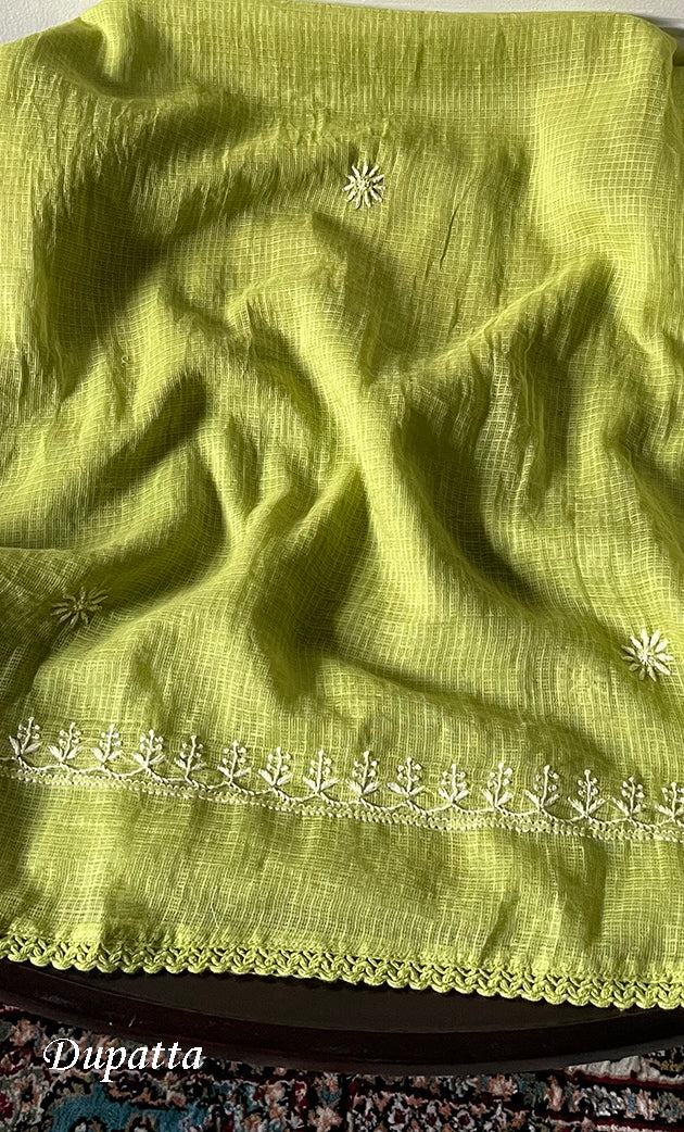 Naaz Women's Lucknowi Handcrafted Kota Chanderi Chikankari Semi Stitched Kurta And Dupatta Set - HONC0322002