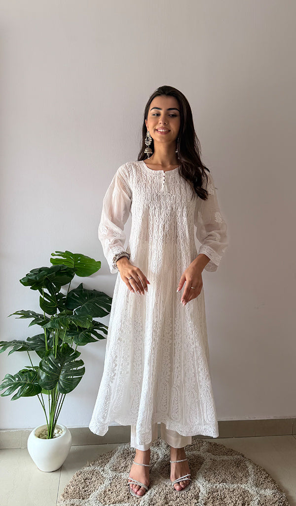 Women's Lakhnavi Handcrafted Cotton Chikankari Anarkali - HONC0276022