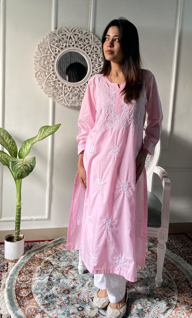 Savya Women's Lucknowi Handcrafted Cotton Chikankari Kurti - HONC0330760