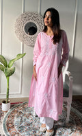 Savya Women's Lucknowi Handcrafted Cotton Chikankari Kurti - HONC0330760