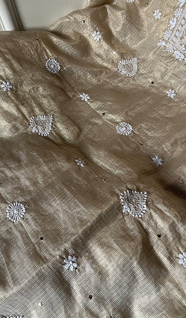 Naaz Women's Lucknowi Handcrafted Kota Chanderi Chikankari UnStitched Kurta And Dupatta Set - HONC0250376