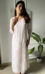 Load image into Gallery viewer, Women&#39;s Lucknowi Handcrafted Cotton Chikankari Long Kurti - HONC0303588
