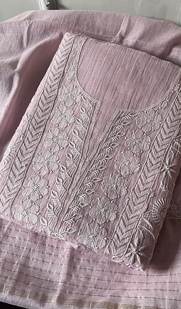 Suhani Women's Lakhnavi Handcrafted Mul Chanderi Unstitched Kurta And Dupatta Set - HONC0242461