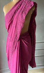 Load image into Gallery viewer, Women&#39;s Lakhnavi Handcrafted Viscose Georgette Chikankari Saree - HONC0290059
