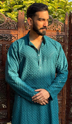 Load image into Gallery viewer, Men&#39;s Faux-Georgette Hakoba Kurta - HONC0266679
