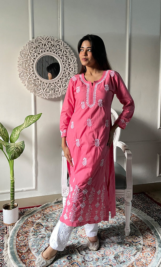 Savya Women's Lucknowi Handcrafted Cotton Chikankari Kurti - HONC0330694