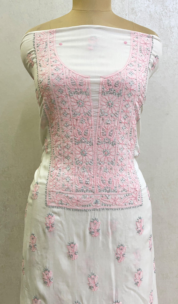 Women's Lucknowi Handcrafted Mul Cotton Chikankari Unstitched Kurti Fabric - HONC0151876
