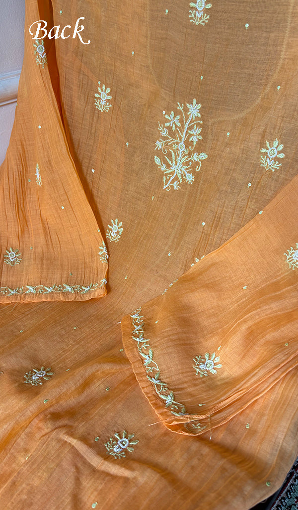 Saziya Women's Lakhnavi Handcrafted Mul Chanderi Semi - Stitched Chikankari Full Suit Material - HONC0358765