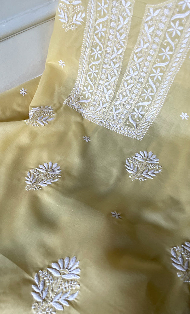 Women's Lakhnavi Handcrafted Cotton Chikankari Unstitched Kurti Fabric - HONC0318766