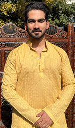 Load image into Gallery viewer, Men's Lucknowi Handcrafted Cotton Chikankari Kurta - HONC02606670