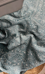 将图像加载到图库查看器中， Women&#39;s Lakhnavi Handcrafted Munga Silk Chikankari Kurta And Dupatta Set- HONC0275145
