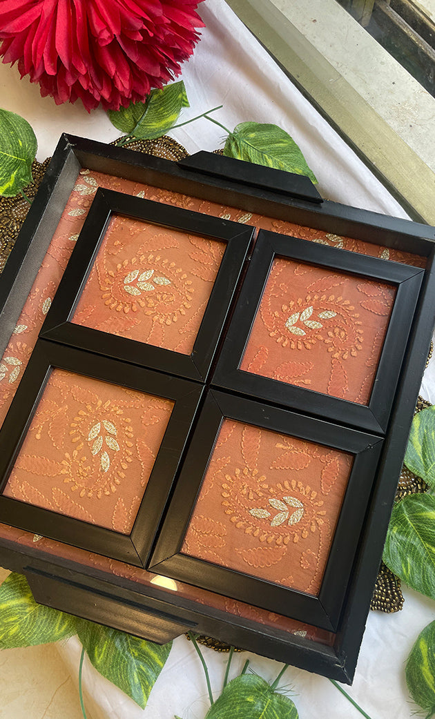 Chikankari Tray with Four Coasters - HONC0238658