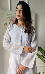 Load image into Gallery viewer, Amayra Women&#39;s Lucknowi Handcrafted Maheshwari Mul Chanderi Chikankari Kurti - HONC0300053
