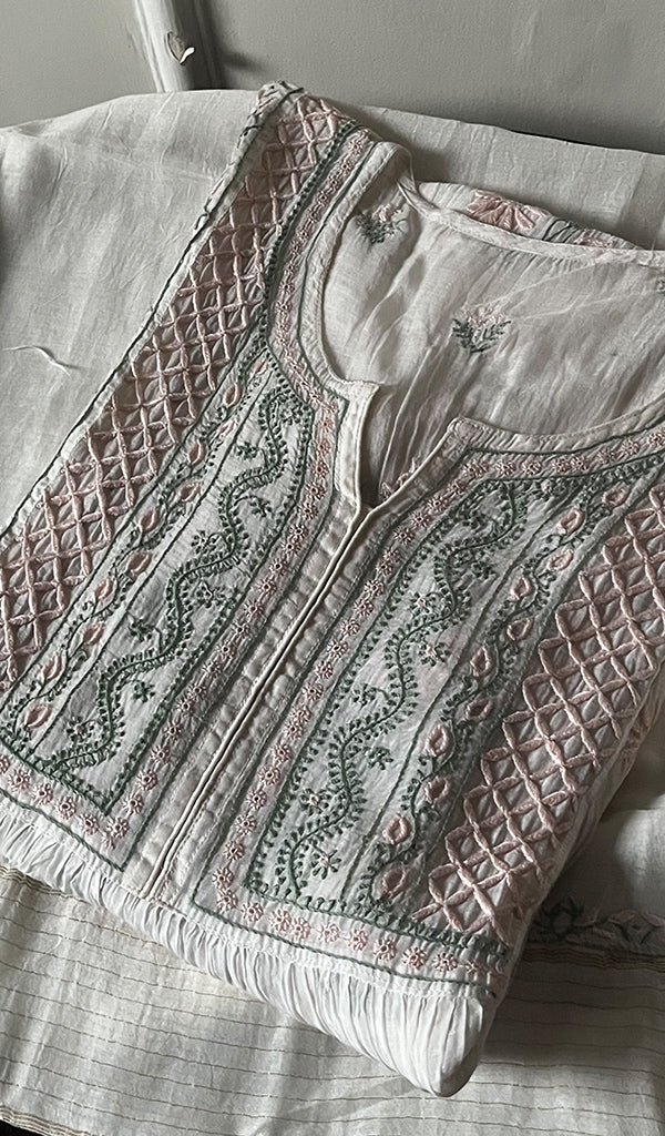 Women's Lakhnavi Handcrafted Mul Chanderi Semi - Stitched Kurta And Dupatta Set - HONC0186713