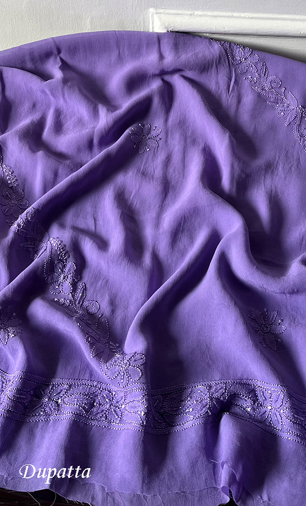 Women's Lucknowi Handcrafted Viscose Georgette Unstitched Chikankari Suit Material - HONC0325141