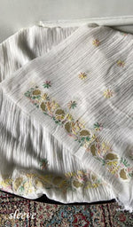 Load image into Gallery viewer, White Pure Mul Chanderi Chikankari 2 Pc Unstitched Suit Set — Gold Multicoloured Work