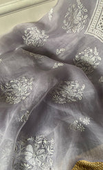 Load image into Gallery viewer, Women&#39;s Lakhnavi Handcrafted Pure Organza Chikankari Unstitched Kurta And Dupatta Set- HONC0263948
