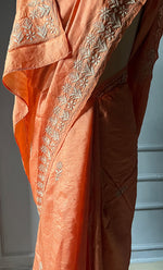 Load image into Gallery viewer, Women&#39;s Lakhnavi Handcrafted Tussar Silk Chikankari Saree - HONC0302377
