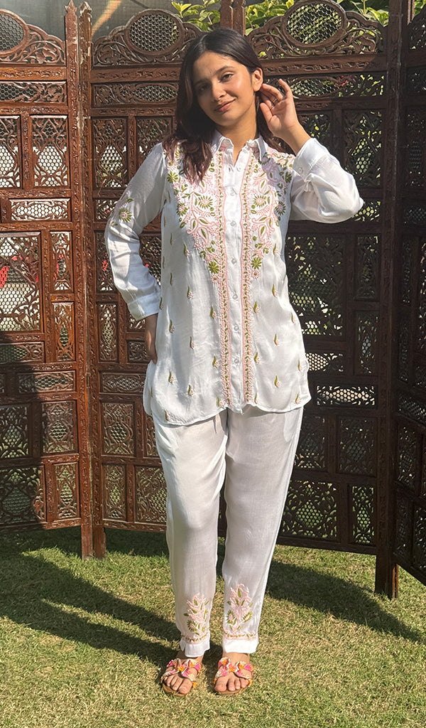 Women's Lakhnavi Handcrafted Modal Cotton Chikankari Kurta And Palazzo Set - HONC0244558