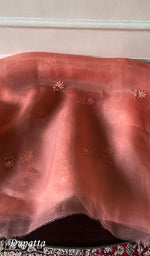 将图像加载到图库查看器中， Women's Lakhnavi Handcrafted Pure Organza Chikankari Unstitched Kurta And Dupatta Set- HONC0351137