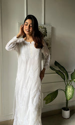 Load image into Gallery viewer, Women&#39;s Lucknowi Handcrafted Cotton Chikankari Kurti - HONC0303585
