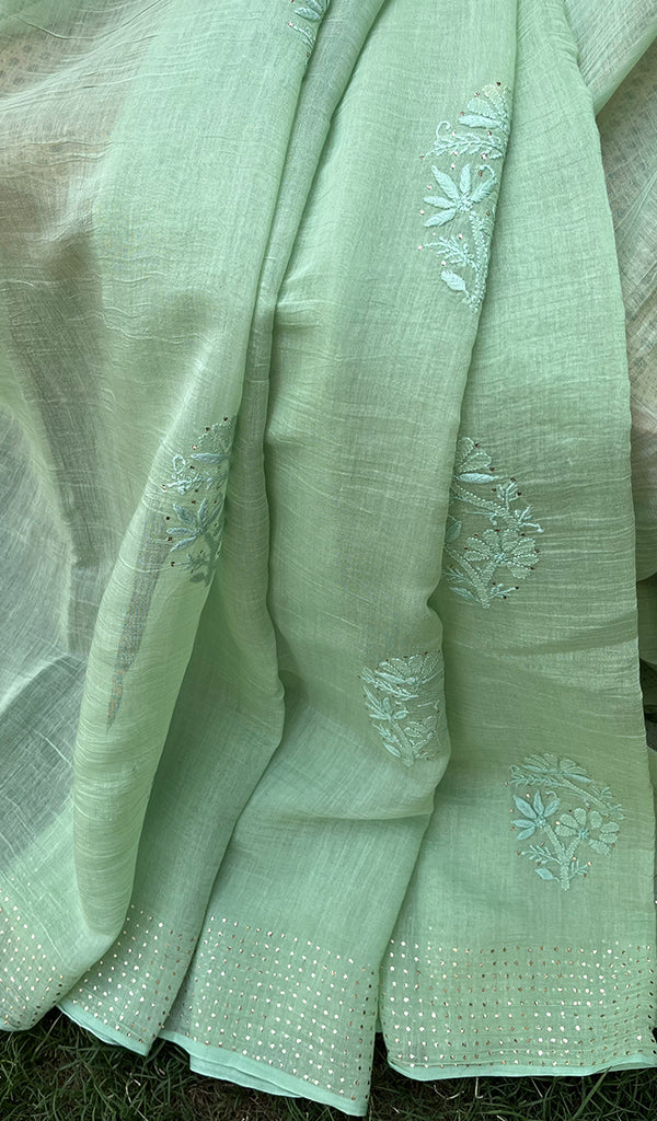 Women's Lakhnavi Handcrafted Mul Chanderi Chikankari Saree - HONC0259130
