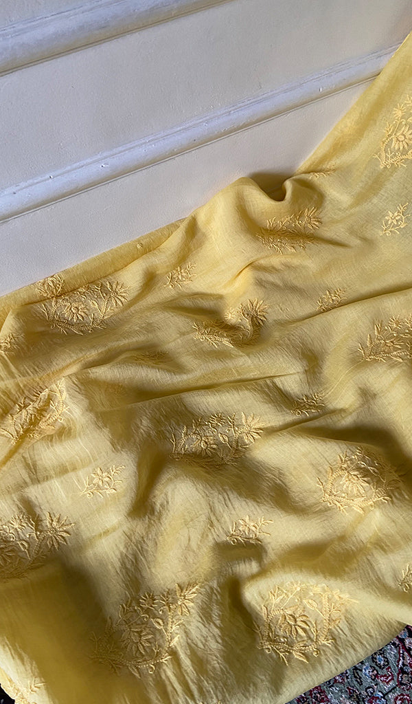 Women's Lakhnavi Handcrafted Mul Chanderi Unstitched Chikankari Full Suit Material - HONC0345047