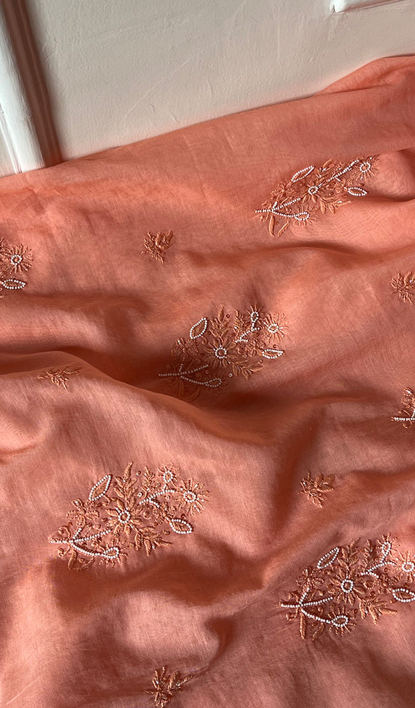Women's Lakhnavi Handcrafted Mul Chanderi Chikankari Full Suit Material - HONC0271175