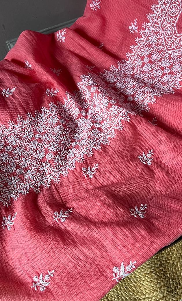 Women's Lucknowi Handcrafted Kota Cotton Chikankari Unstitched  Kurta And Dupatta Set - HONC0305970