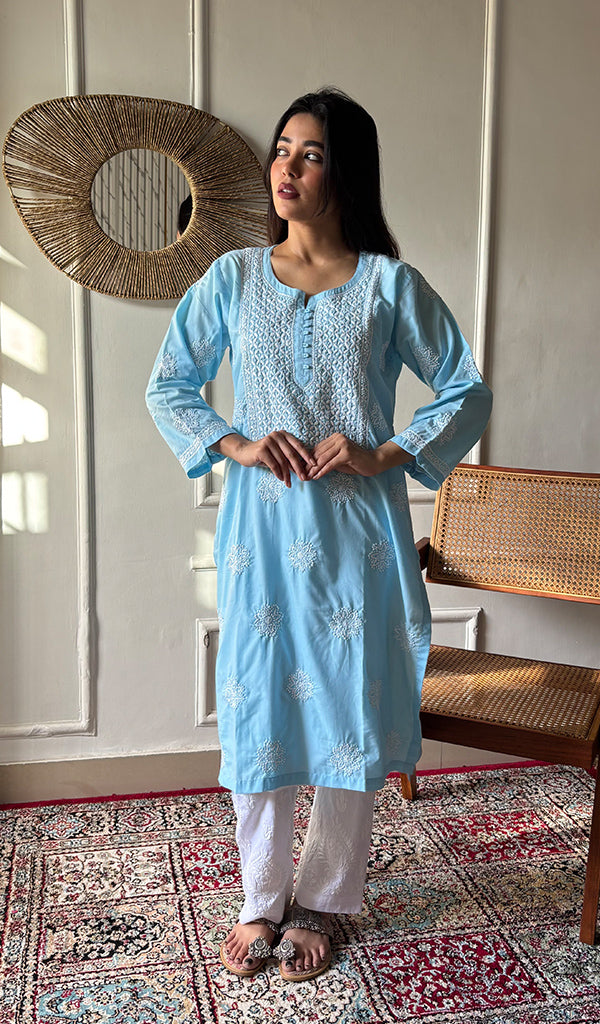 Tayeba Women's Lucknowi Handcrafted Mul Cotton Chikankari Kurti - HONC0133738