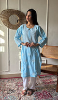 Tayeba Women's Lucknowi Handcrafted Mul Cotton Chikankari Kurti - HONC0133738