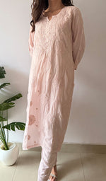 Load image into Gallery viewer, Women's Lakhnavi Handcrafted Modal Cotton Chikankari Kurti And Plazzo Set - HONC0371318