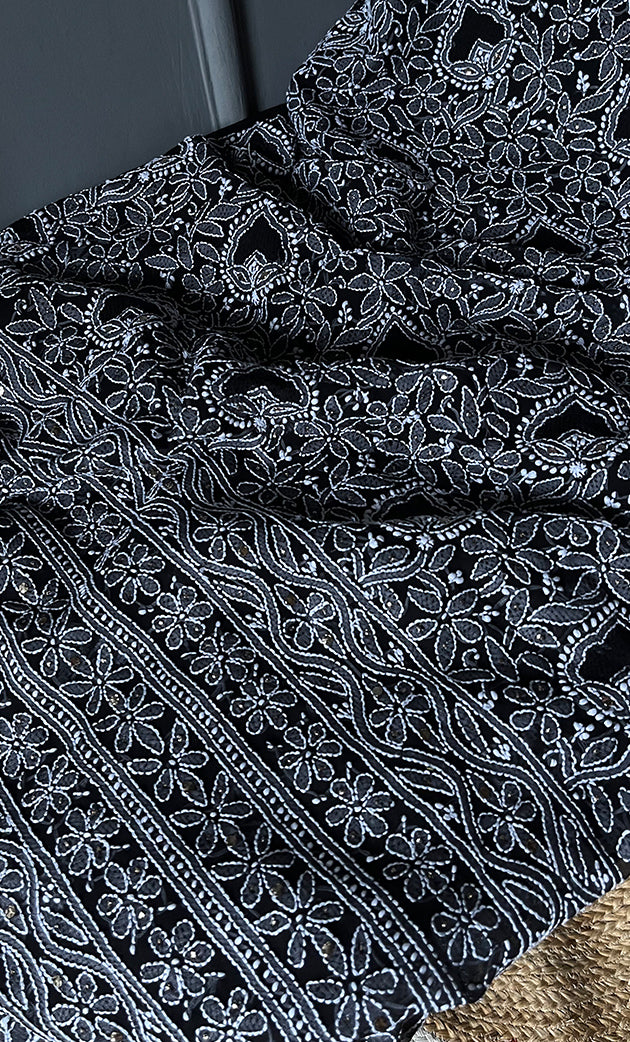 Women's Lakhnavi Handcrafted Unstitched Faux-Georgette Chikankari Suit Material - HONC0263366