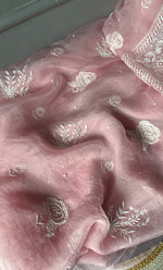 Load image into Gallery viewer, Women&#39;s Lakhnavi Handcrafted Pure Organza Chikankari Unstitched Kurta And Dupatta Set- HONC0303192
