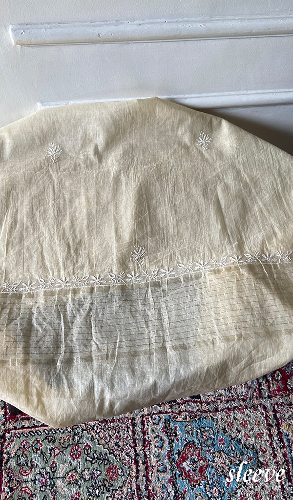 Women's Lakhnavi Handcrafted Mul Chanderi Unstitched Chikankari Full Suit - HONC0370550