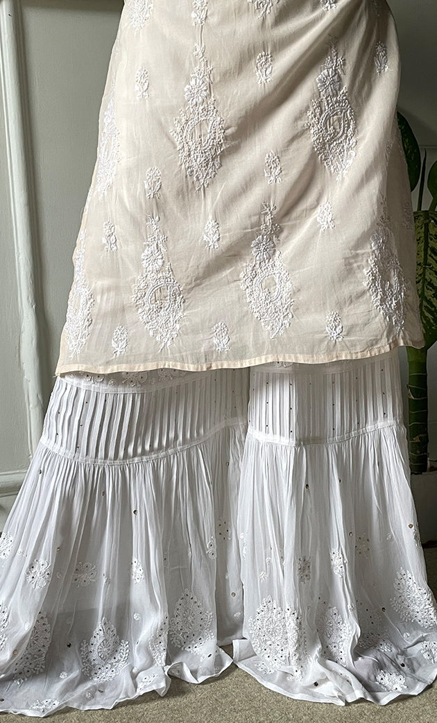 Women's Lucknowi Handcrafted Viscose Georgette Chikankari Garrara - HONC0257445