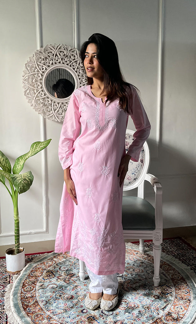 Women's Lucknowi Handcrafted Cotton Chikankari Kurti - HONC0330706