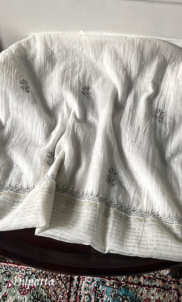 Women's Lakhnavi Handcrafted Unstitched Mul Chanderi Kurta And Dupatta Set - HONC0327483