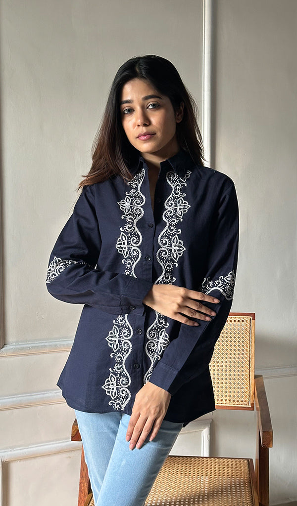 Women's Lucknowi Handcrafted Slub Cotton Chikankari Top - HONC0299128