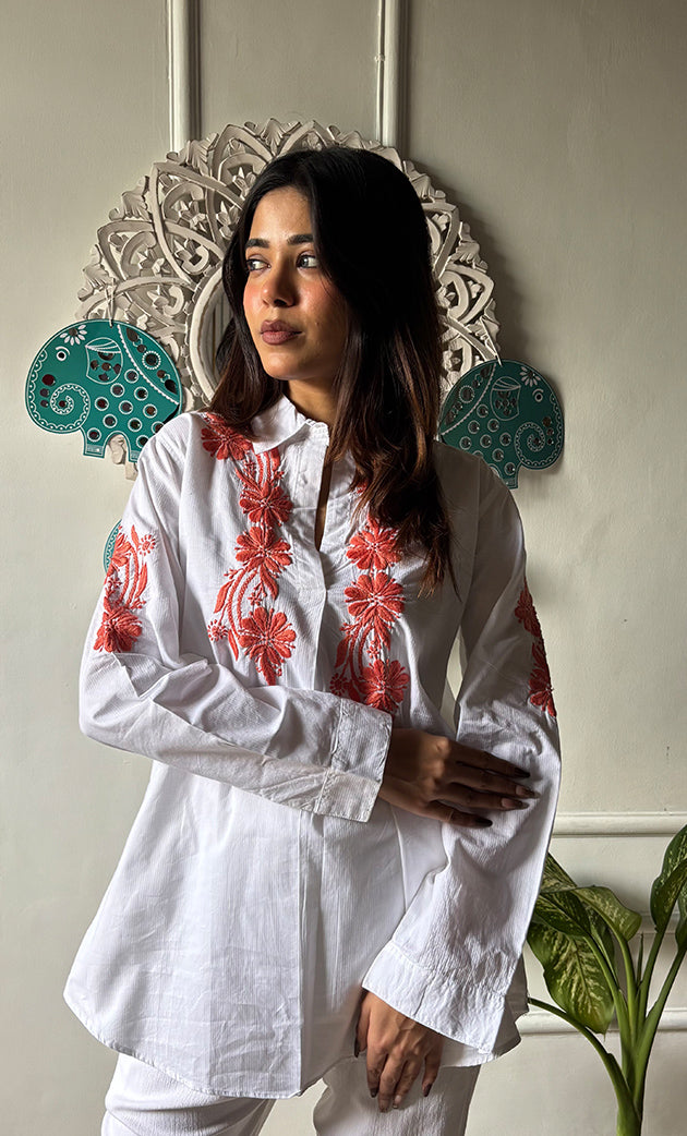 Women's Lakhnavi Handcrafted Cotton Chikankari Top - HONC0313748