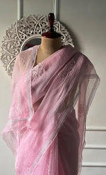 将图像加载到图库查看器中， Women's Lucknowi Handcrafted Pure Organza Silk Chikankari Saree - HONC0321771